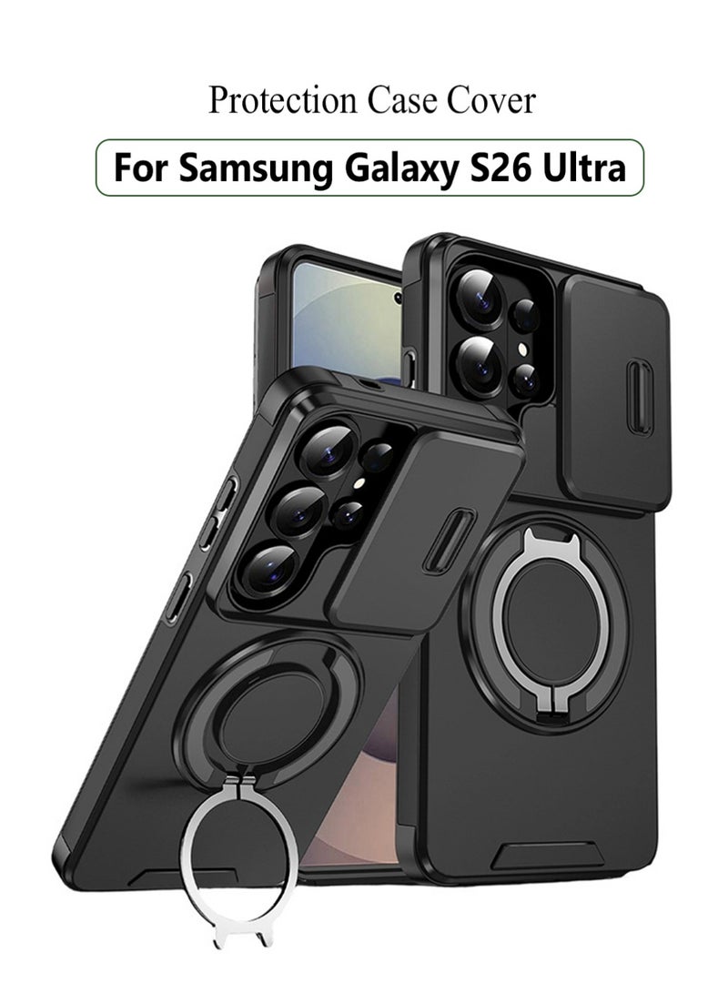 X-level Samsung Galaxy S26 Ultra Case Cover,Heavy Duty Shockproof Protection Case Cover with Finger Ring Phone Holder and Camera Lens Protector Slide Window, Phone Protect Case Cover for Samsung Galaxy S26 Ultra Black - Image 1